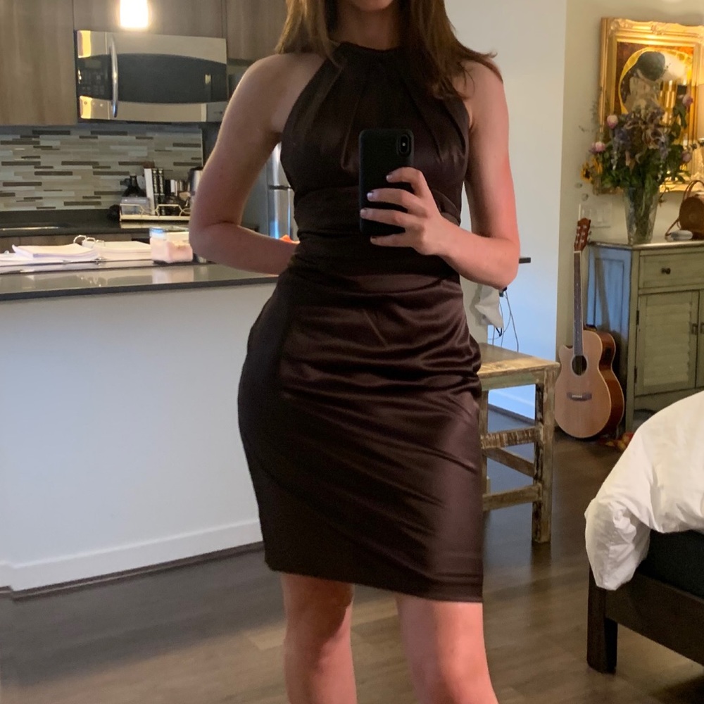 never worn brown silky cocktail Dress size 6